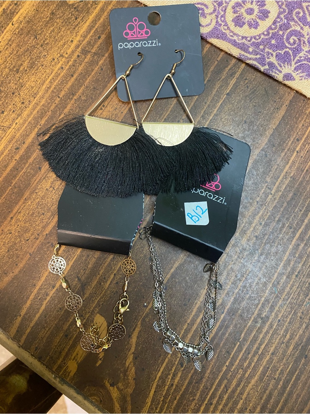 paparazzi Black Fan Fringe Drop Earrings with Gold Accents